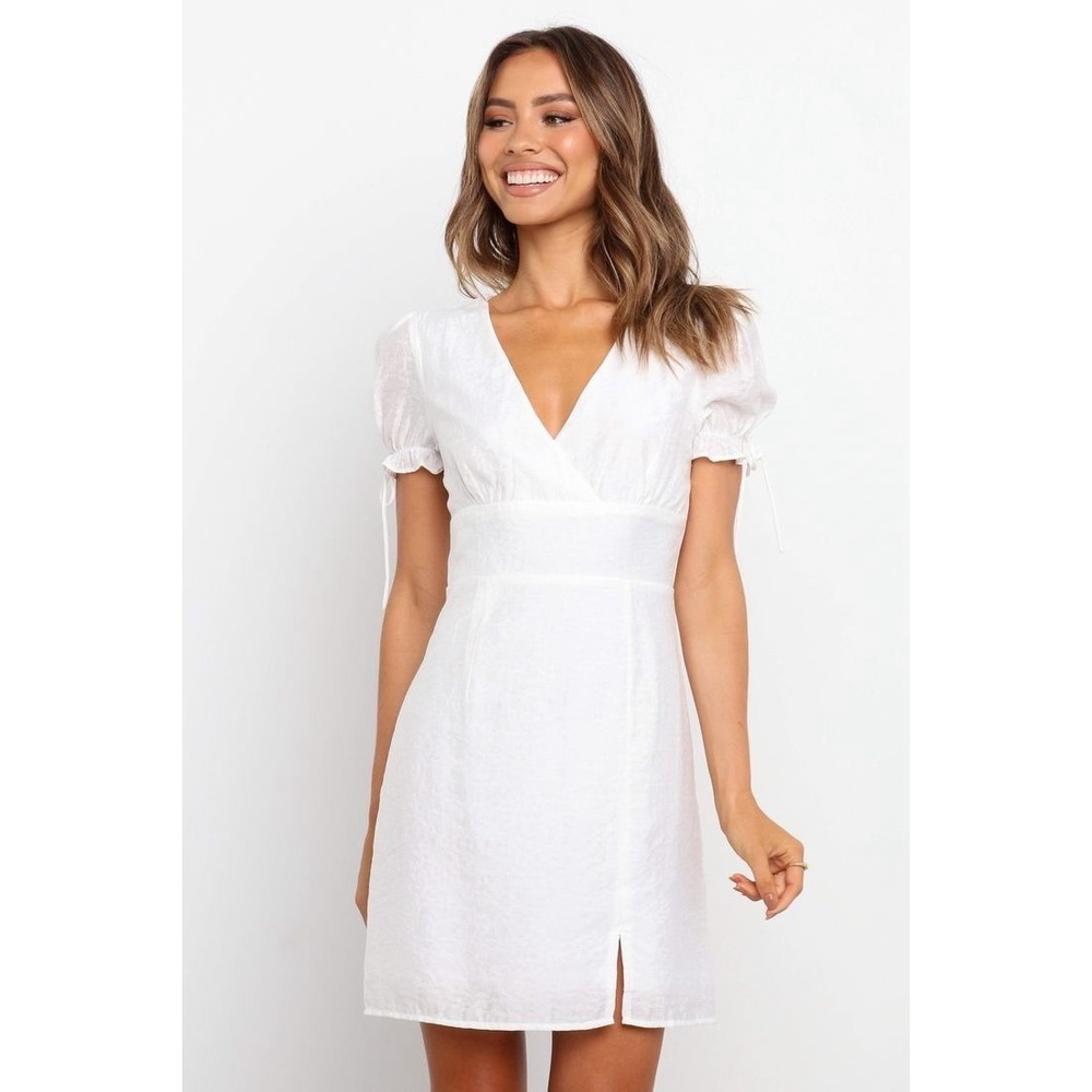 Petal & Pup White Puff Sleeve Mini Dress Women's US 6 Cottage core Jacquard